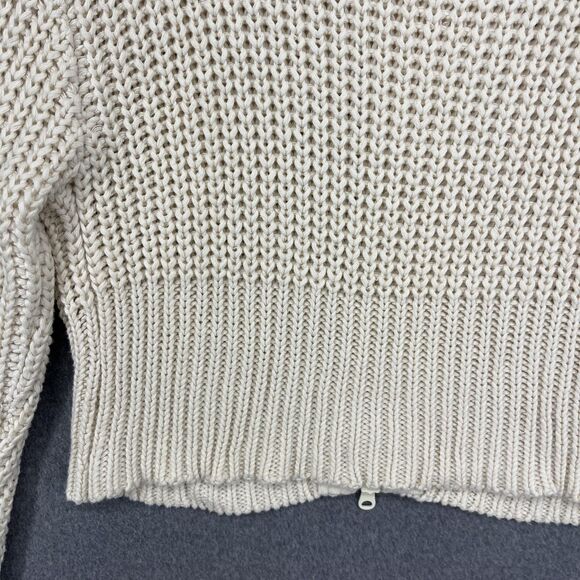Aerie Sweater Cardigan Womens Medium Cream Zip Front Cowl Neck Cropped Knit - Picture 15 of 16